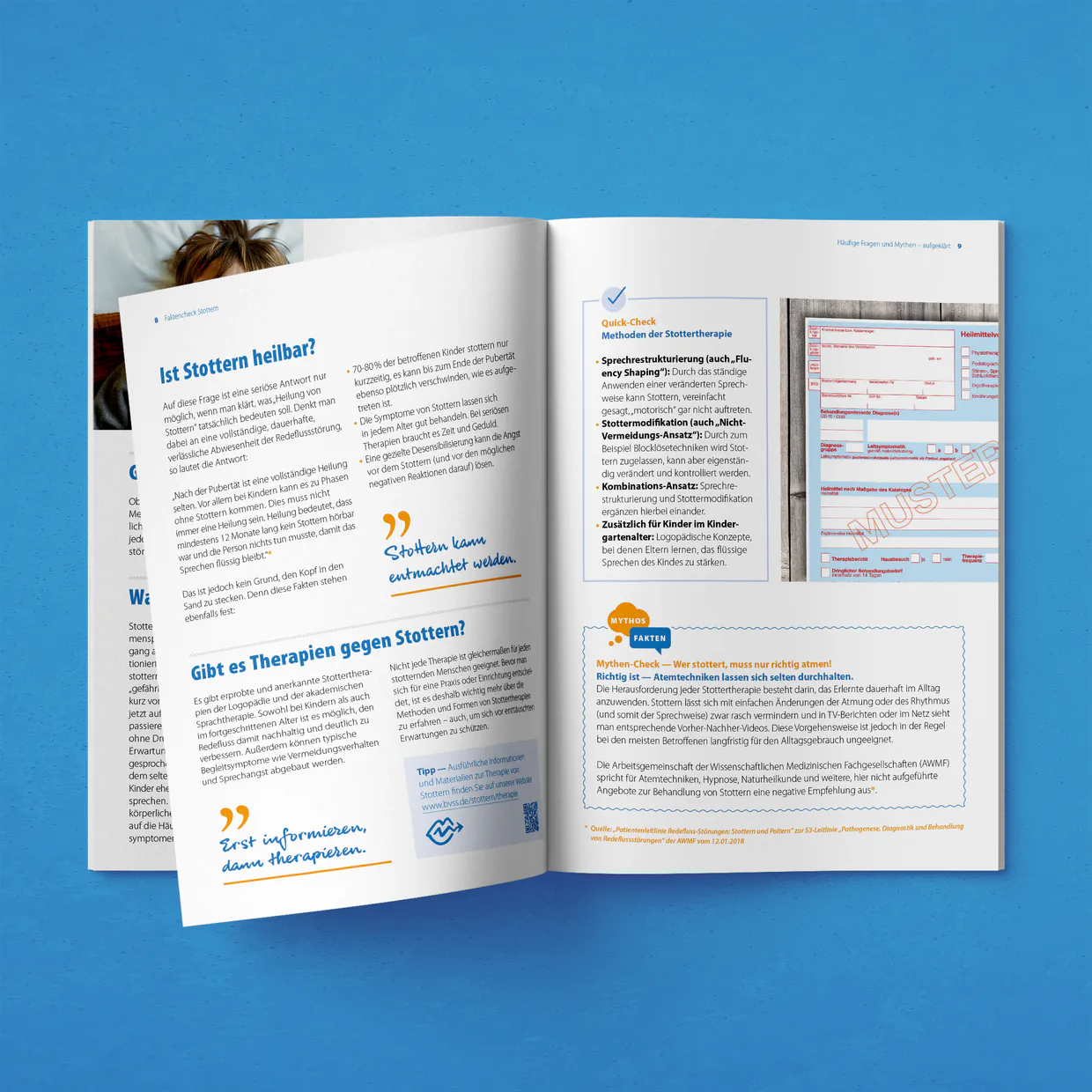Broschüre „Faktencheck Stottern“ – Gesamtherstellung, Entwurf, Layout, Satz, typografischer Feinausarbeitung, Reinzeichnung und Bildbearbeitung