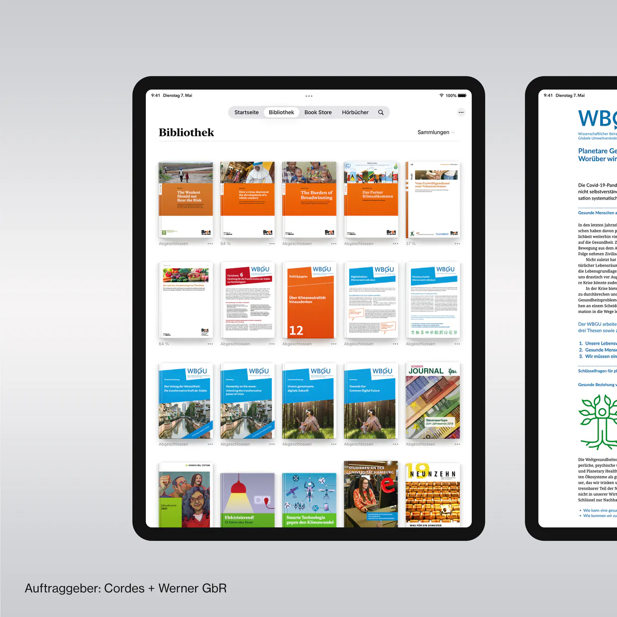 Auftraggeber: Wernerwerke, WBGU Wissenschaftlicher Beirat der Bundesregierung – EPUB-Erstellung aus InDesign, reflowable E-Books, Mediengestalter Berlin