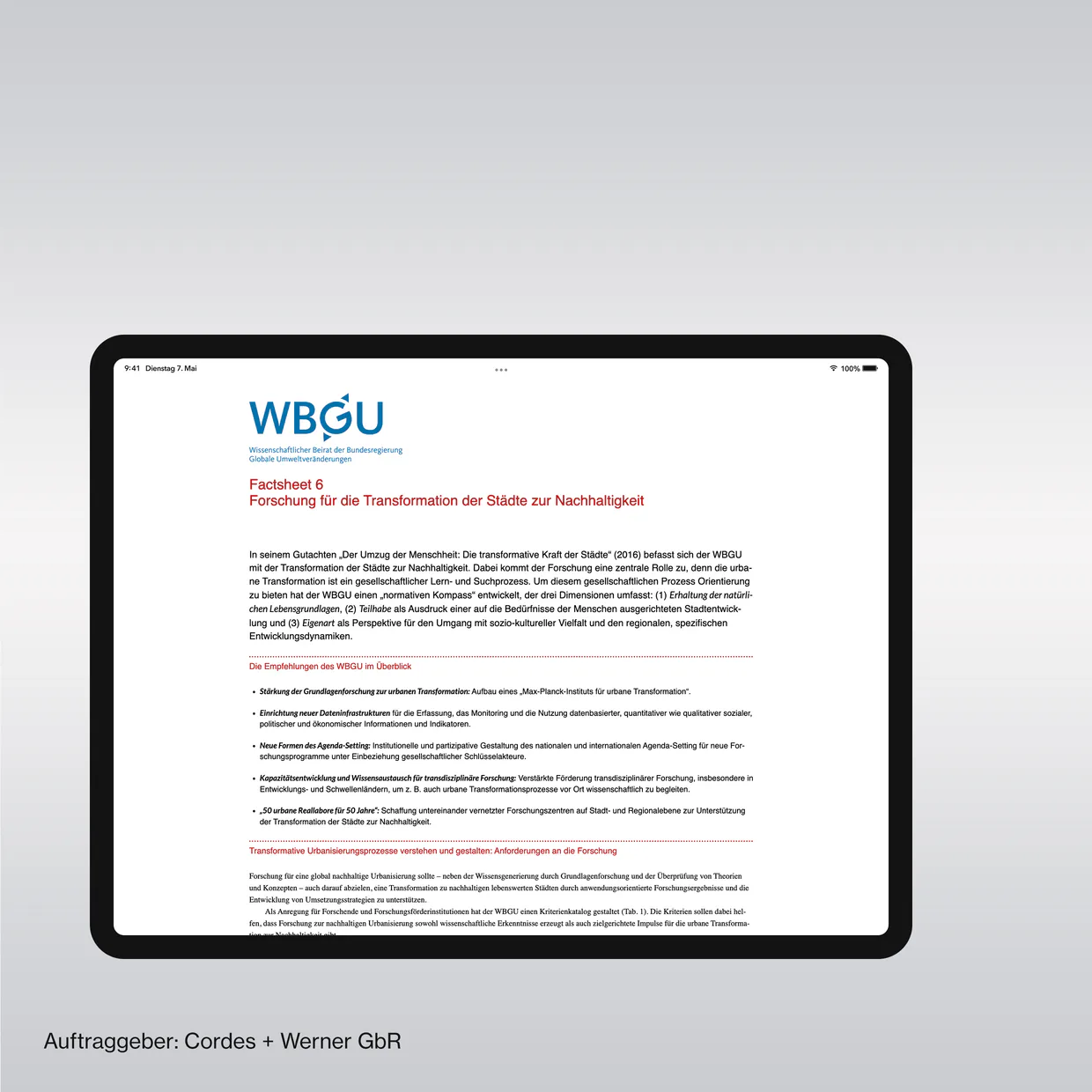 Cordes + Werner GbR/WBGU Geschäftsstelle des Wissenschaftlichen Beirats der Bundesregierung Globale Umweltveränderungen – Erstellung elektronischer Bücher aus InDesign-Dateien für Lesegeräte in den Formaten EPUB und Mobi