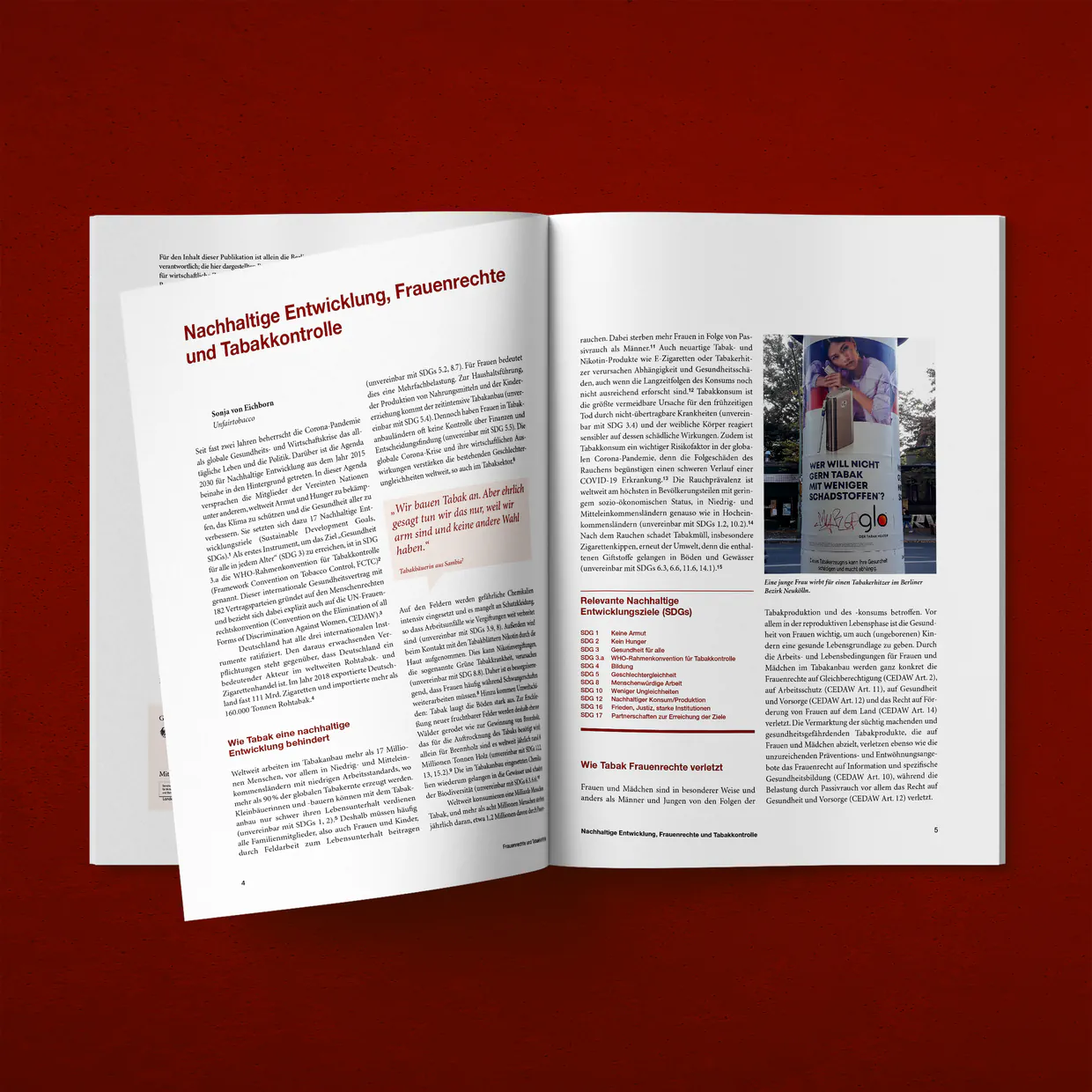 Unfairtobacco, Frauenrechte und Tabakkontrolle – Entwurf, Layout, Satz, Reinzeichnung, Farbmanagement und Druckvorbereitung, Berlin