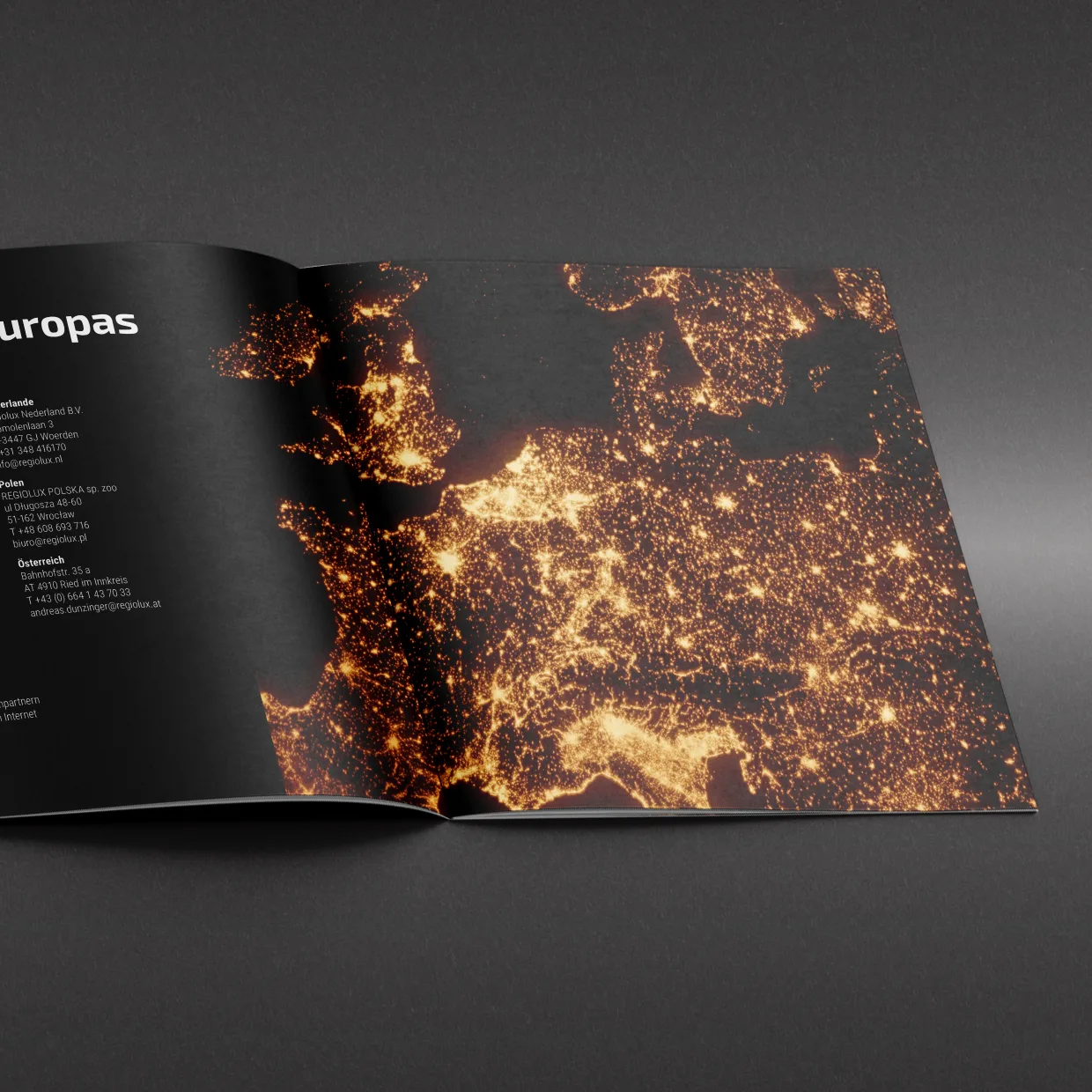 Regiolux GmbH – prepress artwork of multilingual brochures and information sheets, prepress for offset printing, Berlin