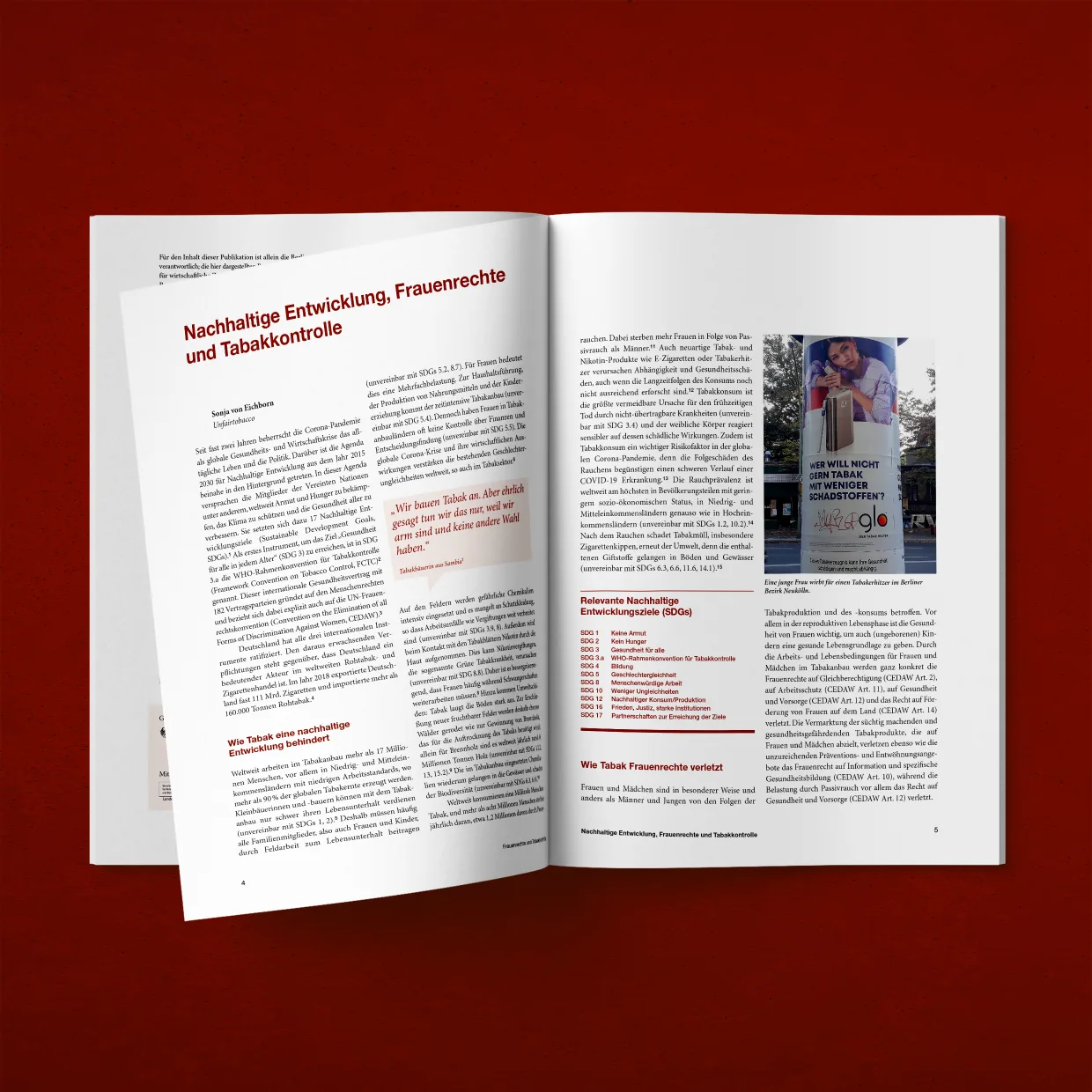 Unfairtobacco, women’s rights and tobacco control – concept, layout, typesetting, prepress artwork, colour management and print preparation, Berlin
