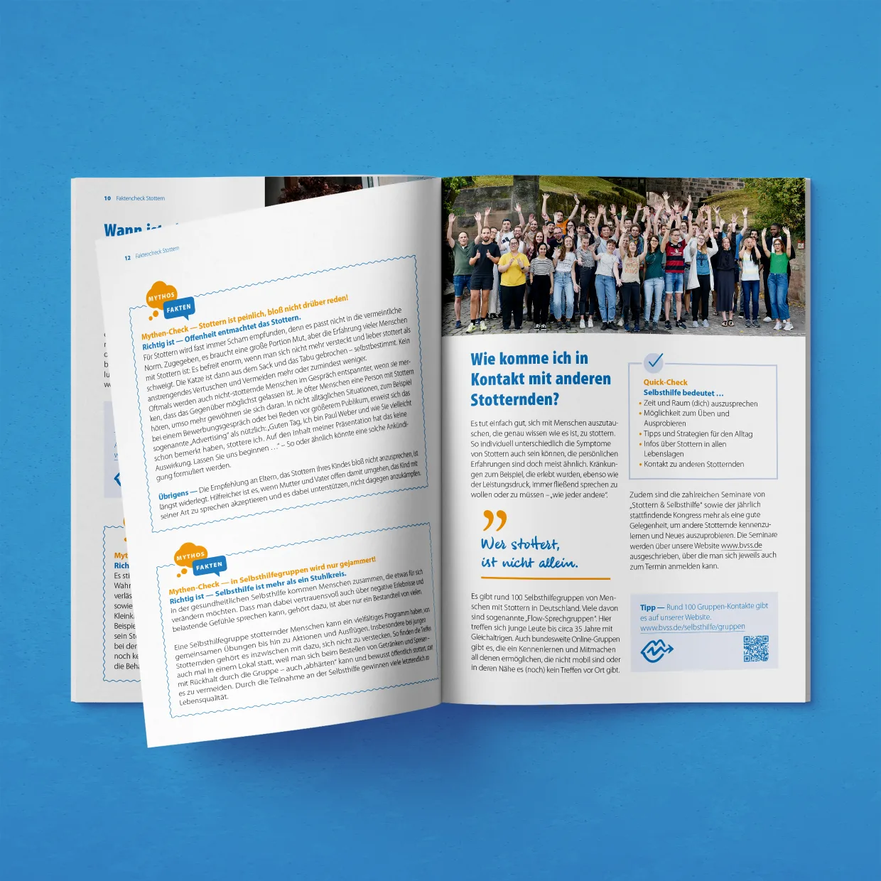 Bundesvereinigung Stottern & Selbsthilfe e.V., brochure – concept, layout, typesetting, prepress artwork and image editing, media designer Berlin